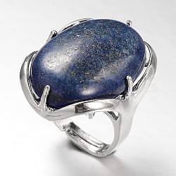 Bagues ovales réglables en lapis-lazuli naturel teinté à large bande, avec les accessoires en laiton, 17mm, Plateau: 28x22 mm