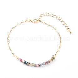 Dezember Geburtsstein natürliche Turmalin Perlen Armbänder, mit Messingkabelketten, facettiert rund, golden, 7-1/4 Zoll (18.5 cm)