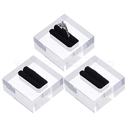 Pantallas de anillo de acrílico fingerinspire, con terciopelo negro, cuadrado, negro, 4x4x1.9 cm