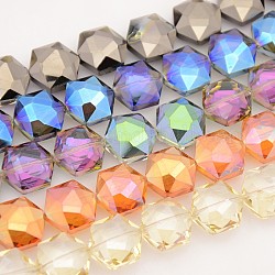 Hexagonale electroplate pleine arc plaqué perles de verre brins, facette, couleur mixte, 15x14x8mm, Trou: 1mm, Environ 40 pcs/chapelet, 23.6 pouce