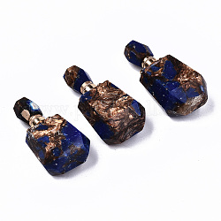 Pendentifs flacons de parfum ouvrants en bronzite synthétique et lapis lazuli assemblés, avec les accessoires en laiton d'or lumière, teinte, capacité: 1 ml (0.03 oz liq.), 42~43x22x15mm, Trou: 1.8mm