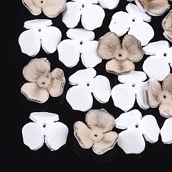3-Blütenblatt umweltfreundliche Rindsleder Perlenkappe, Blume, weiß, 14~15x15~16x6~8 mm, Bohrung: 1.5 mm