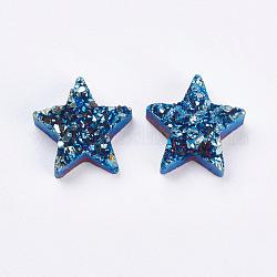 Galvanische natürliche druzy Achat Perlen, gefärbt, Stern, in Blau Plattiert, 12~13x12~13x5~6 mm, Bohrung: 2 mm