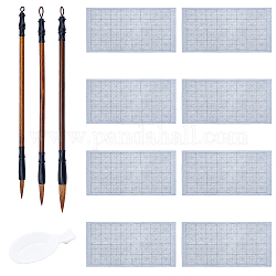 PandaHall 12pcs Chinese Calligraphy Set, 8pcs Water Writing Cloth Paper 3 Styles Traditional Calligraphy Brushes Water Dish for Beginners Practice Japanese Sumi Drawing Painting