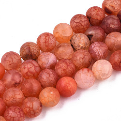 Chapelets de perles en agate naturelle craquelée, mat, teints et chauffée, ronde, tomate, 8mm, Trou: 1mm, Environ 47~48 pcs/chapelet, 14.96~14.57 pouce (37~38 cm)