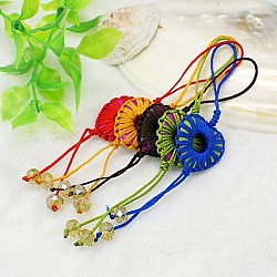 Fashion Mobile Straps, with Colorful Shell Beads, Nylon Thread and Rondelle Glass Beads, Heart, Mixed Color, 130mm