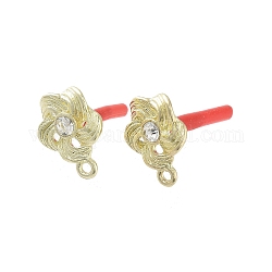 Alliage doré plaqué en rack avec des accessoires de boucles d'oreilles en strass, avec boucles et 304 épingles en acier inoxydable, Sans cadmium & sans nickel & sans plomb, fleur, 16x13.5mm, Trou: 1.6mm, pin: 0.7x10.5 mm