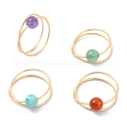 Set di anelli per dito rotondi con perline miste naturali e sintetiche da 4 pz, anelli impilabili incrociati in rame dorato, misura degli stati uniti 4 (9mm), 18.9pc / style