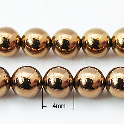 Non magnetici perle ematite sintetico fili, tondo, placcato in rame rosso, 4mm, circa 100pcs/filo, 15.7 pollice