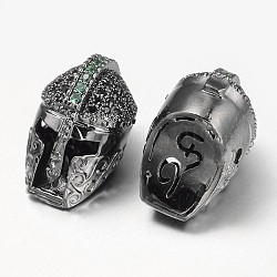 Messing Mikro ebnen Zirkonia Perlen, Gladiator Helm, Metallgrau, 18x11x13 mm, Bohrung: 1 mm