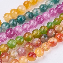 Two Tone fili di perle di giada naturale, tinto, tondo, colore misto, 8mm, Foro: 1 mm, circa 48pcs/filo, 14.9 pollice