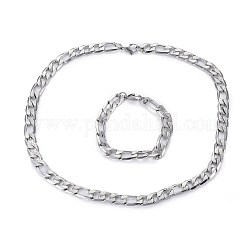 Kits de bijoux en 304 acier inoxydable, figaro chaînes colliers et bracelets, couleur inoxydable, collier : 23.8 pouce (60.5 mm), bracelets : 8-5/8 pouce (22 cm)