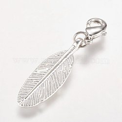 Alloy Pendant, with Brass Lobster Claw Clasps, Feather, Antique Silver, 43mm