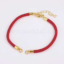 Nylon Cord Bracelet Making, with Brass End Chains and Findings, Red, Golden, 8-1/8 inch(205mm)x3mm, Hole: 3mm