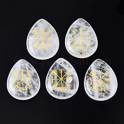 Pendentifs de cristal de quartz naturel, pendentifs en cristal de roche, larme avec motif païen nordique, 32~33.5x25~26x6.5~7.5mm, Trou: 2mm, 6 pcs /sachet 