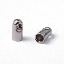 Brass Cord Ends, Nickel Free, Platinum, 4x1.8mm, Hole: 0.8mm, Inner Diameter: 1.2mm