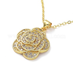 Golden Brass Rhinestone Pendant Necklace with Cable Chains, Flower, 17.72 inch(45cm), Flower: 22.5x19.5x6mm