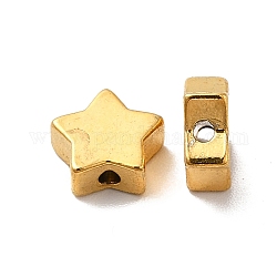 Acumular cuentas de latón chapado, Plateado de larga duración, estrella, color dorado mate, 7.5x8x3mm, agujero: 1.2 mm.