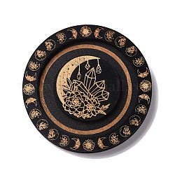 Bandejas de exhibición de pulsera de madera redonda plana, sostiene hasta una pulsera, para la decoración casera, negro, patrón de racimo de cuarzo, 9.5 cm