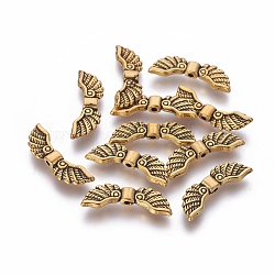 Perline in lega stile tibetano,  cadmio& piombo libero, ala, colore oro antico, circa 7 mm di lunghezza, 21.5 mm di larghezza, 3 mm di spessore, Foro: 1.5 mm