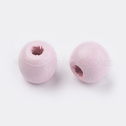 Natural Wood Beads, Dyed, Round, Pink, 10x9mm, Hole: 3mm, about 1850pcs/500g