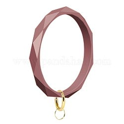 Porte-clés bracelet en silicone, avec anneau de porte à ressort en alliage, or, brun rosé, 7.5 cm