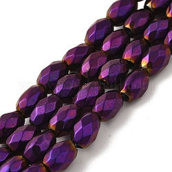 Electroplated Strong Magnetic Synthetic Hematite Beads Strands, Long-Lasting Plated, Faceted Oval, Purple Plated, 7~8x5~5.5mm, Hole: 1.4mm, about 50pcs/strand, 15.35''(39cm)