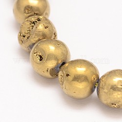 Galvanoplastie rond quartz naturel brins cristal de perles, plaqué or, 10mm, Trou: 1mm, Environ 40 pcs/chapelet, 15.35 pouce
