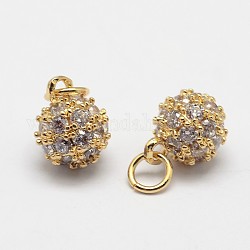 Round Brass Micro Pave Grade AAA Cubic Zirconia Charms, Cadmium Free & Nickel Free & Lead Free, Real 18K Gold Plated, 6mm, Hole: 3mm