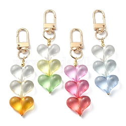 Porte-clés pendentif coeur en acrylique transparent, fermoirs alliage pivotantes, couleur mixte, 8.7 cm, 4 pcs / Set.