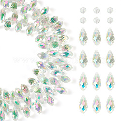 Pandahall – fil de perles à facettes en verre transparent, 2 brin, galvanoplastie, en forme de goutte d'eau, perles percées, de couleur plaquée ab , violette, 13x6mm, Trou: 0.6~1mm, Environ 95 pcs/chapelet, 18.70~19.29 pouce (47.5~49 cm).