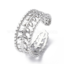 304 anillo de puño abierto de rama frondosa de acero inoxidable para mujer, color acero inoxidable, diámetro interior: 17 mm