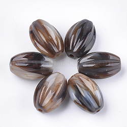 Perle corrugate acriliche, stile gemstone imitato, ovale, marrone noce di cocco, 33x23x20.5mm, Foro: 3.5 mm