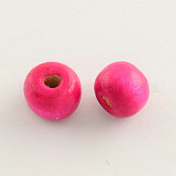 Dyed Natural Wood Beads, Round, Lead Free, Deep Pink, 5x3mm, Hole: 1.5mm, about 40000pcs/1000g