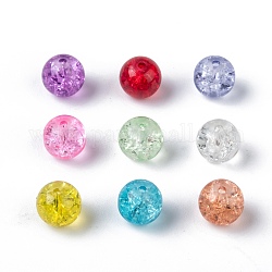 Perles en verre craquelé transparentes, ronde, couleur mixte, 8x7mm, Trou: 1mm, environ 100 pcs / sachet 
