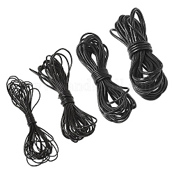 20m 4 Styles Cowhide Leather Cord, Leather Jewelry Cord, Jewelry DIY Making Material, Round, Black, 1~3mm, 5m/style