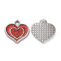CCB Plastic Pendants, with Glitter Powder, Heart in Heart, Platinum, Red, 16x16x2.5mm