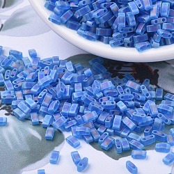 Miyuki mezza tila perline, perline giapponesi, 2 buco, (htl149fr) blu capri trasparente opaco ab, 5x2.3x1.9mm, Foro: 0.8 mm, circa 250pcs/10g