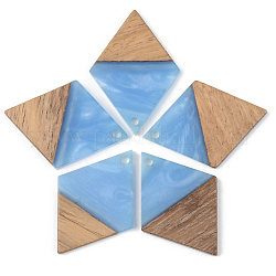 Opaque Resin & Walnut Wood Pendants, Rhombus, Cornflower Blue, 34x24x3mm, Hole: 2mm