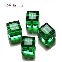 Abalorios de cristal austriaco de imitación, aaa grado, facetados, cubo, verde, 5~5.5x5~5.5x5~5.5 mm (tamaño dentro del rango de error de 0.5~1 mm), agujero: 0.7~0.9 mm