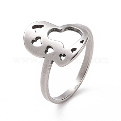 201 Herz-Fingerring aus Edelstahl, hohler breiter Ring für den Valentinstag, Edelstahl Farbe, uns Größe 6 1/2 (16.9mm)