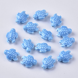 Abalorios de porcelana hechas a mano, brillante estilo de porcelana esmaltada, tortuga, azul dodger, 19x15x8.5mm, agujero: 2 mm