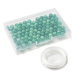 Kits de fabrication de bijoux diy, y compris 100pcs perles de jade blanc naturel, ronde, teinte, verte, avec un fil élastique solide et extensible, 8mm, Trou: 1mm, 100 pcs / boîte
