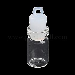 クリアガラスのウィッシングボトルペンダント  プラスチックシールプラグ付き  コラム  28x10mm  穴：2mm