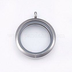 304 Stainless Steel Magnetic Floating Locket Pendants, with Glass, Flat Round, Clear, Stainless Steel Color, 37x30x6.5mm, Hole: 4.5mm, Inner Diameter: 23mm