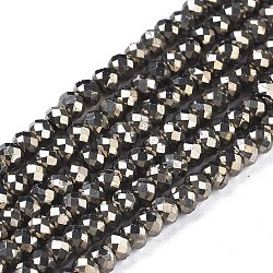Chapelets de perles de pyrite naturelle , rondelle, facette, 4x3mm, Trou: 0.7mm, Environ 131 pcs/chapelet, 15.55 pouce (39.5 cm)