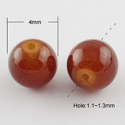 Imitation Jade Glass Beads Strands, Spray Painted, Round, Sienna, 4mm, Hole: 1.1~1.3mm, about 200pcs/strand, 31.4 inch