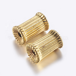 Perlas de latón corrugado, chapado, columna, dorado, 9x5.5mm, agujero: 2 mm