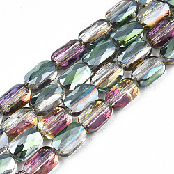 Electroplate Transparent Glass Beads Strands, Half Plated, Faceted, Rectangle, Light Sea Green, 7x4x3mm, Hole: 1mm, about 79~80pcs/strand, 20.47 inch(52cm)