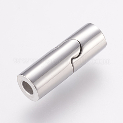 304 Stainless Steel Magnetic Clasps with Glue-in Ends, Column, Stainless Steel Color, 20mm, Hole: 3mm